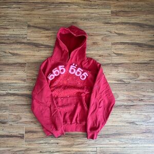 Sp5der Worldwide Red Angel Number 555 Hoodie Size Small USED
